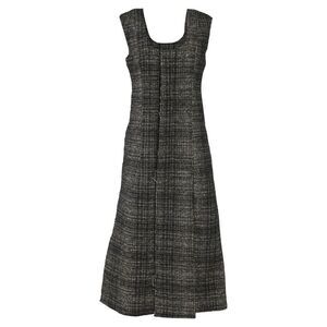Marni Plaid Tweed Midi Sleeveless Hidden Button Dress in Grey Wool